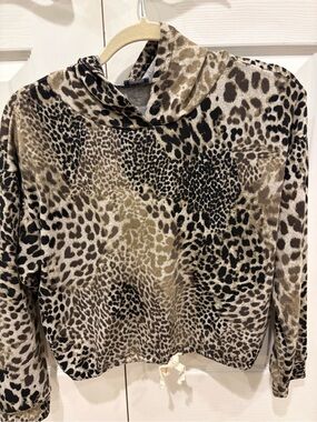 Leopard Print Hooded Pullover Sweatshirt - Brown